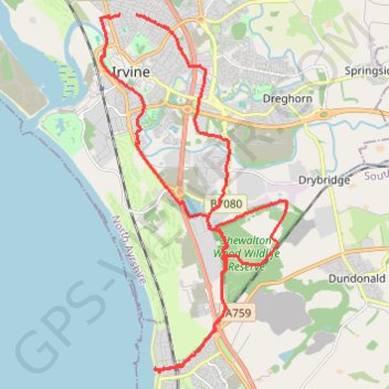 Shewalton Wood Wildlife Reserve & Barassie Beach trail, distance, elevation, map, profile, GPS track