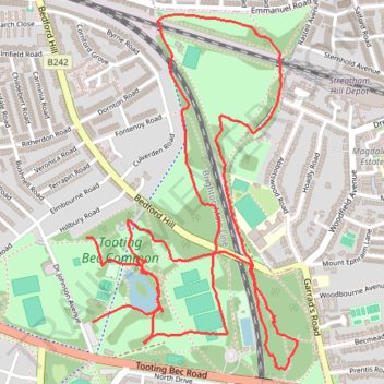 Tooting Bec Park Loop trail, distance, elevation, map, profile, GPS track