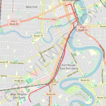 Part of Winnipeg BLUE line trail, distance, elevation, map, profile, GPS track