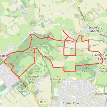 Havering Country Park - Hainault Forest loop trail, distance, elevation, map, profile, GPS track