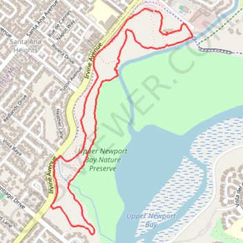 Upper Newport Bay Nature Preserve trail, distance, elevation, map, profile, GPS track