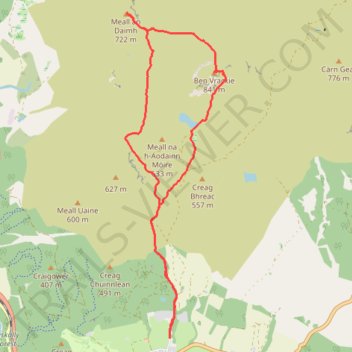 Loop hillwalk to Ben Vrackie and Meall an Daimh from Moulin Pitlochry trail, distance, elevation, map, profile, GPS track