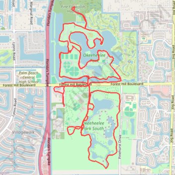Okeeheelee Park Bike Ride trail, distance, elevation, map, profile, GPS track