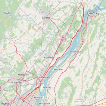 Montréal - Berthierville trail, distance, elevation, map, profile, GPS track