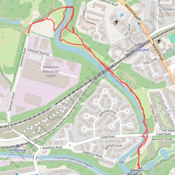 Walking trails along River Kelvin to Kelvin Aqueduct trail, distance, elevation, map, profile, GPS track